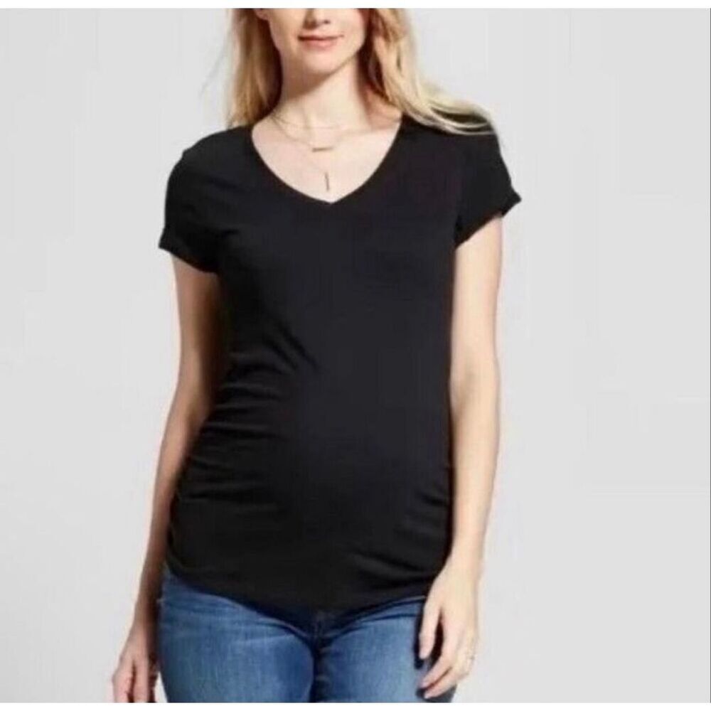 🌸 Ingrid & Isabel Black V Neck Short Sleeve Maternity Top Size XL New
